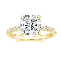 Zakk Damen Ringe Verlobungsring Silber 925 Zirkonia Solitärring Partnerringe Eheringe Trauringe Freundschaftsringe Hochzeitsringe Versprechen Ring (Gelbgold,49 (15.6)) von Zakk