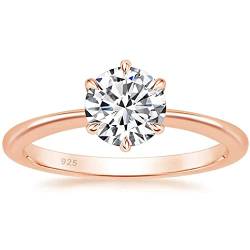 Zakk Damen Solitärringe Silber 925 Zirkonia Verlobungsringe Trauringe Eheringe Antragsring Hochzeitsringe (Rosegold,55 (17.5)) von Zakk