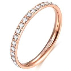 Zakk Eternity Ring 2mm Damen Ewigkeitsringe Titan Verlobungsringe Eheringe Trauringe Memoirering mit Zirkonia Silber Gold Rosegold（Rosegold, 46 (14.6) ） von Zakk