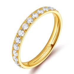 Zakk Eternity Ring 3mm Damen Ewigkeitsringe Titan Verlobungsringe Eheringe Trauringe Memoirering mit Zirkonia Silber Gold Rosegold（Gelbgold, 69 (22.0)） von Zakk