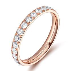 Zakk Eternity Ring 3mm Damen Ewigkeitsringe Titan Verlobungsringe Eheringe Trauringe Memoirering mit Zirkonia Silber Gold Rosegold（Rosegold, 49 (15.6)） von Zakk