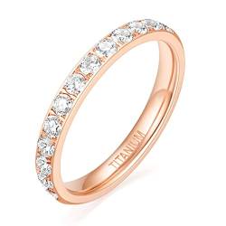 Zakk Eternity Ring 3mm Damen Ewigkeitsringe Titan Verlobungsringe Eheringe Trauringe Memoirering mit Zirkonia Silber Gold Rosegold (Rosegold-halb Zirkonia, 58 (18.5) von Zakk