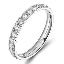 Zakk Eternity Ring 3mm Damen Ewigkeitsringe Titan Verlobungsringe Eheringe Trauringe Memoirering mit Zirkonia Silber Gold Rosegold (silber, 60 (19.1) von Zakk