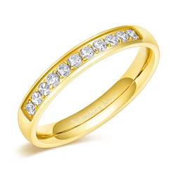 Zakk Eternity Ring Damen Edelstahl Silber Rosegold Gold Edelstahl Ewigkeitsringe Vorsteckring 3.5mm Zirkonia Verlobungsringe Eheringe Trauringe Memoire Ringe (Gold,48 (15.3)) von Zakk