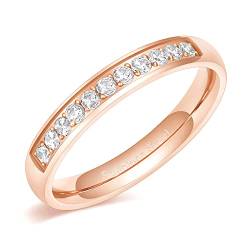 Zakk Eternity Ring Damen Edelstahl Silber Rosegold Gold Edelstahl Ewigkeitsringe Vorsteckring 3.5mm Zirkonia Verlobungsringe Eheringe Trauringe Memoire Ringe (Rosegold,47 (15.0)) von Zakk