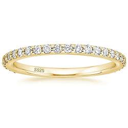 Zakk Eternity Ring Damen Silber 925 Zirkonia Volle Ewigkeitsringe Vorsteckring Schmal Verlobungsringe Eheringe Trauringe Memoire Ringe 2mm Gold Rosegold (Gelbgold,53 (16.9)) von Zakk