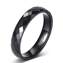 Zakk Ring Damen Herren Rosegold Schwarz Wolfram Schmal 4mm Breit Facetten Poliert Verlobungsringe Eheringe Partnerringe (Schwarz,51 (16.2)) von Zakk