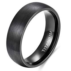 Zakk Ring Damen Herren Schwarz Titan Eheringe Partnerringe Trauringe Verlobungsringe Gebürsteter Komfort Fit 6mm 8mm (Schwarz-6mm, 58 (18.5)) von Zakk