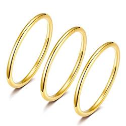 Zakk Ring Damen Herren Vorsteckring Schmal Edelstahl Rosegold Gold Silber Poliert Schlichte Knöchelringe 3 Stücke Ringe Set 1.5mm (Gelbgold, 54 (17.2)) von Zakk