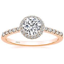 Zakk Ring Damen Verlobungsring Silber 925 Runden Zirkonia 1,25 Karat Solitaire Halo Partnerringe Eheringe Trauringe Freundschaftsringe Versprechen Ringe (Rosegold,48 (15.3)) von Zakk