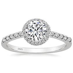 Zakk Ring Damen Verlobungsring Silber 925 Runden Zirkonia 1,25 Karat Solitaire Halo Partnerringe Eheringe Trauringe Freundschaftsringe Versprechen Ringe (Silber,49 (15.6)) von Zakk