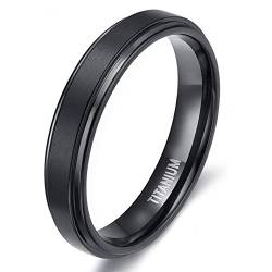 Zakk Ring Herren Damen Titan Verlobungsringe Eheringe Trauringe Schwarz Gebürstet 4mm 6mm 8mm(Schwarz-4mm, 49 (15.6)) von Zakk