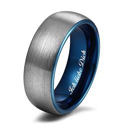 Zakk Ring Herren Damen Wolfram Verlobungsring Trauringe Ehering Partnerringe Gebürstet 6mm 8mm Schwarz Blau (Blau-8mm, 54 (17.2)) von Zakk