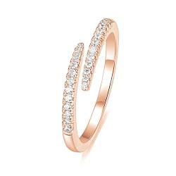 Zakk Ringe Damen Rosegold Silber Gold Vorsteckring Schmal Offen Zirkonia Ewigkeit Verlobungsringe Eheringe Partnerring Freundschaftsringe (Roségold,58 (18.5)) von Zakk