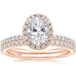 Zakk Ringe Damen Silber 925 Oval Zirkonia 1.5CT Verlobungsringe Eheringe Trauringe Versprechen Ring Set Rosegold Gold (Rosegold,55 (17.5)) von Zakk