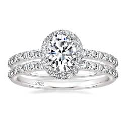 Zakk Ringe Damen Silber 925 Oval Zirkonia 1.5CT Verlobungsringe Eheringe Trauringe Versprechen Ring Set Rosegold Gold (Silber,48 (15.3)) von Zakk