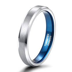 Zakk Ringe Herren Damen Wolfram Gebürstet Silber und Blau Verlobungsringe Eheringe Trauringe Hochzeitsring 4mm 6mm 8mm Größe 47 to 72 (4mm,63 (20.1)) von Zakk