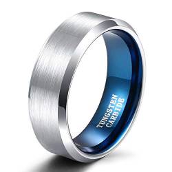 Zakk Ringe Herren Damen Wolfram Gebürstet Silber und Blau Verlobungsringe Eheringe Trauringe Hochzeitsring 4mm 6mm 8mm Größe 47 to 72 (8mm,67 (21.3)) von Zakk