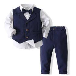 Zaldita Baby Jungen Bekleidung Set Festlich Langarm Hemd + Weste + Smoking Hose Gentleman Kleidung Set Geburtstag Party Hochzeit I Marine Blau 92-98 von Zaldita