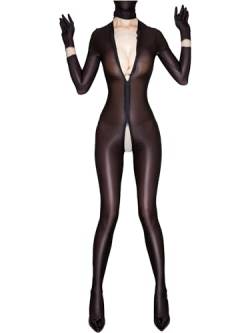 Zaldita Damen Nylon Body Overall Einteiler Durchsichtig Bodysuit Lang Jumpsuit Ganzkörperanzug Unterhemd Nachtwäsche GOGO Nachtclub A Schwarz Einheitsgröße von Zaldita