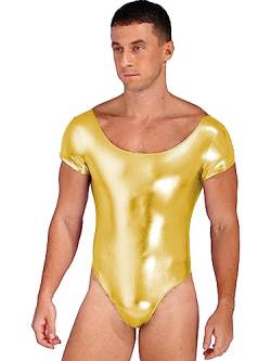Zaldita Herren Wetlook Body Overall Einteiler Kurzarm Bodysuit Glänzend Catsuit Nachtwäsche Party Clubwear Bühnenauftritte A Gold L von Zaldita