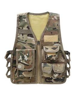 Zaldita Kinder Camouflage Weste Ärmellos Verstellbare Multi-Taschen Militär Armee Kampf Jacke Trainingsjacke CS Spiel Kostüm Camping Tarnung 8-14 Jahre von Zaldita