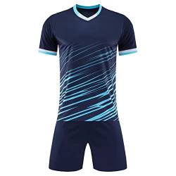 Zaldita Kinder Jungen Sport Set Kurzarm Sportshirt mit Sportshorts Fußball Trikot Set Trainingsanzug Basketball Fitness J Navy blau 128-134 von Zaldita