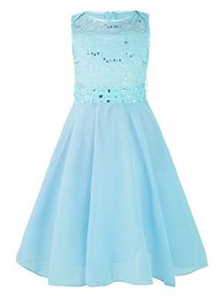 Zaldita Kinder Mädchen Blumenmädchenkleid Festlich Ärmellos Spitze Kleid Partykleid Für Hochzeit Geburtstagsfeier Geschenk Aa Hellblau 134-140 von Zaldita