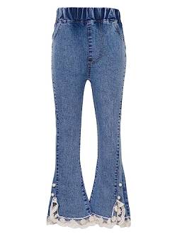 Zaldita Kinder Mädchen Jeanshose Lang Hose Elastische Bund Denim Pants mit Spitzen Schlaghose Jeans Party Freizeit A Blau 152-158 von Zaldita