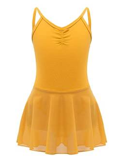 Zaldita Kinder Mädchen Tanzkleid Kurz Chiffon Lyrical Kleid Spaghettiträger Ballettkleid mit Shorts Wettbewerb Tanzkleidung D Gelb 110-116 von Zaldita