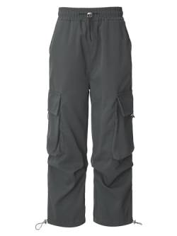 Zaldita Mädchen Cargohose Lang Baggy Hose Mit Taschen Hip Hop Hose Trainingshose Kordelzug Joggingshose Jazz Freizeit J Dunkelgrau 134-140 von Zaldita