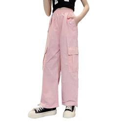 Zaldita Mädchen Cargohose Lang Baggy Hose Mit Taschen Hip Hop Hose Trainingshose Kordelzug Joggingshose Jazz Freizeit K Rosa 134-140 von Zaldita