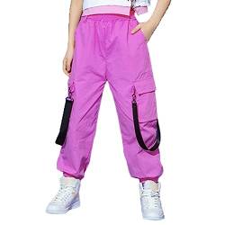 Zaldita Mädchen Cargohose Lang Baggy Hose Sporthose Mit Taschen Trainingshose Kordelzug Joggingshose Hip Hop Jazz Freizeit F Heiß Rosa 122-128 von Zaldita