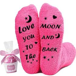 Zalingo Fun Socken Love You to the Moon and Back Geschenk für Frauen/Mädchen, Neujahrs Geschenk, Geburtstag Geschenk, Lustige Geschenke für Schwester, Ehefrau, Freundin, Mama, Oma, Rosa von Zalingo