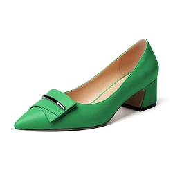 Zamikoo Damen Blockabsatz Pumps, Elegant Pointed Toe Pumps Heels 5cm Slip-on Pumps Matt Grün EU36 von Zamikoo