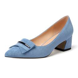 Zamikoo Damen Blockabsatz Pumps, Elegant Pointed Toe Pumps Heels 5cm Slip-on Pumps Suede Hellblau EU37 von Zamikoo