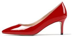 Zamikoo Damen Klassische Pumps, Frauen Stilettoabsatz Schuhe, Damen Spitze Pumps mit Pfennigabsatz Lack Rot EU38 von Zamikoo