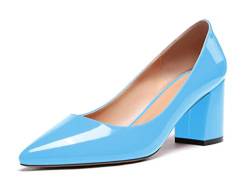 Zamikoo Damen Pumps mit Absatz, Elegant Pumps mit Blockabsatz Damen Schuhe 6.5CM Lack Blau EU40 von Zamikoo