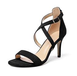 Zamikoo Damen Sandale mit Absat 3.34" Riemchensandalen Sandalen Sommer Offene Zehe Knöchelriemen Suede Schwarz EU44 von Zamikoo