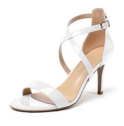 Zamikoo Damen Sandalen mit Absatz Open toe Riemchensandaletten Heels Lack Weiß EU38 von Zamikoo