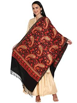 Damen-Schal, bestickt, groß, aus Kunstpashmina-Wolle, indischer Kaschmiri, übergroße Winterschals, Stola, schwarz, von Zamour