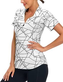 Zamowoty Kurzärmeliges Damen-Golf-Shirt, 1/4-Reißverschluss, lockere Passform, für Yoga, Laufen, Workout, Weiß, XX-Large von Zamowoty