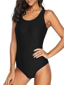 Zando Badeanzug Damen Einteiliger Badeanzug Hoch Taillierte Monokini Badebekleidung für Frauen Bademode Swimsuit Schwarz 2XL von Zando