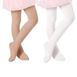 Zando Ballettstrumpfhose Kinder Mädchen Elastisch Strumpfhose Baby Tanzstrumpfhose Anti-Rutsch Atmungsaktiv 2 Paar Weiß u. Farbe 3-6 Jahre (Tag Size M) von Zando