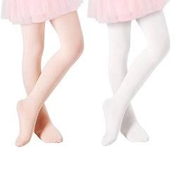 Zando Ballettstrumpfhose Kinder Mädchen Elastisch Strumpfhose Baby Tanzstrumpfhose Anti-Rutsch Atmungsaktiv 2 Paar Weiß u. Pink 1-3 Jahre (Tag Size S) von Zando