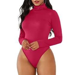 Zando Damen Body Sexy Body Damen Elegant Langarmbody mit Rollkragen Damenbody Stringbody Bodysuit Top Rot L von Zando