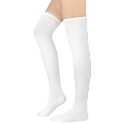 Zando Gestreift Kniestrümpfe Damen Overknees Strümpfe Sportsocken Thigh High Warm Lange Socken für Mädchen Weiß von Zando