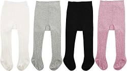 Zando Kinder Strumpfhosen Mädchen Baby-Strumpfhosen Baumwolle Socken Kinderstrumpfhose Leggings Baby Kleinkind 4 Paar-Weiß Schwarz Hellgrau Lila 1-2 Jahre (Tag Size L) von Zando