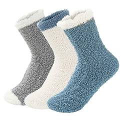 Zando Lustige Kuschelsocken Damen,Winter Flauschige Weiche Thermosocken,Dicke Stoppersocken Haussocken 3 Paare Patch Farbe von Zando