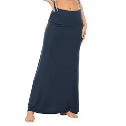 Zando Maxirock Damen Lang Weiche Rock Dehnbarer Taille Trachtenrock Damen Boho Rock Strandrock Navy M von Zando